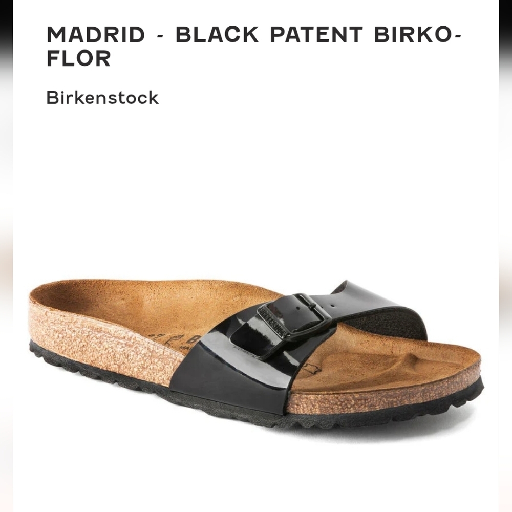 Birkenstock Madrid Black Patent Slides Sz 36 Excellent Condition